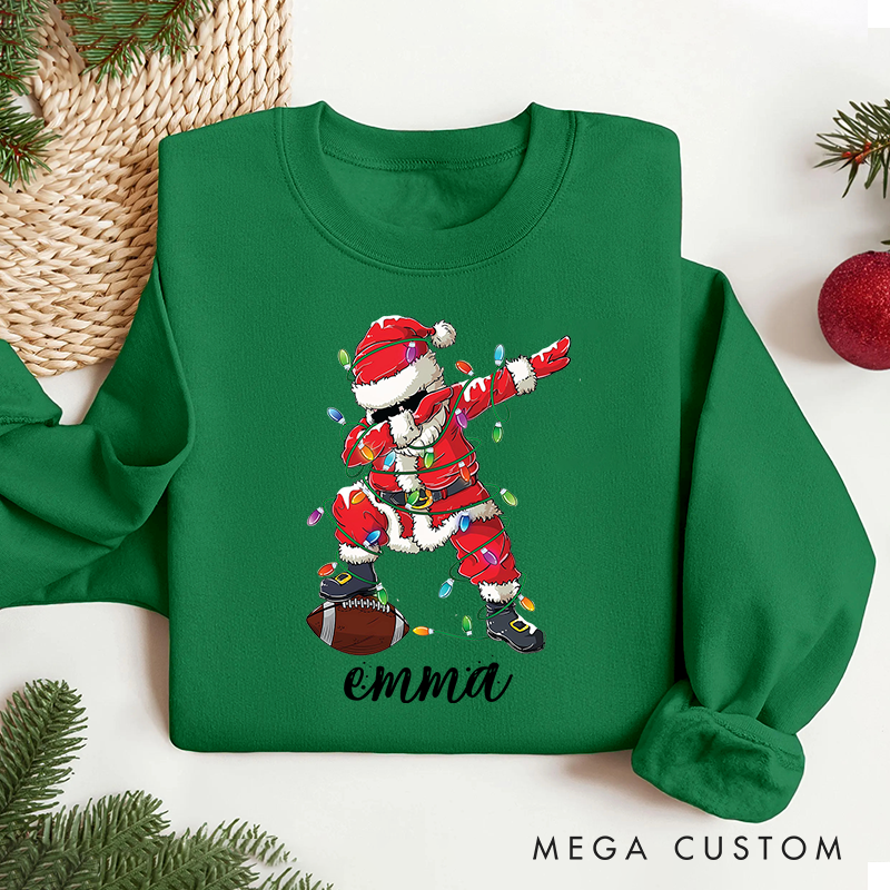 Personalized American Football Santa Dab Christmas Sweatshirt with Custom Name