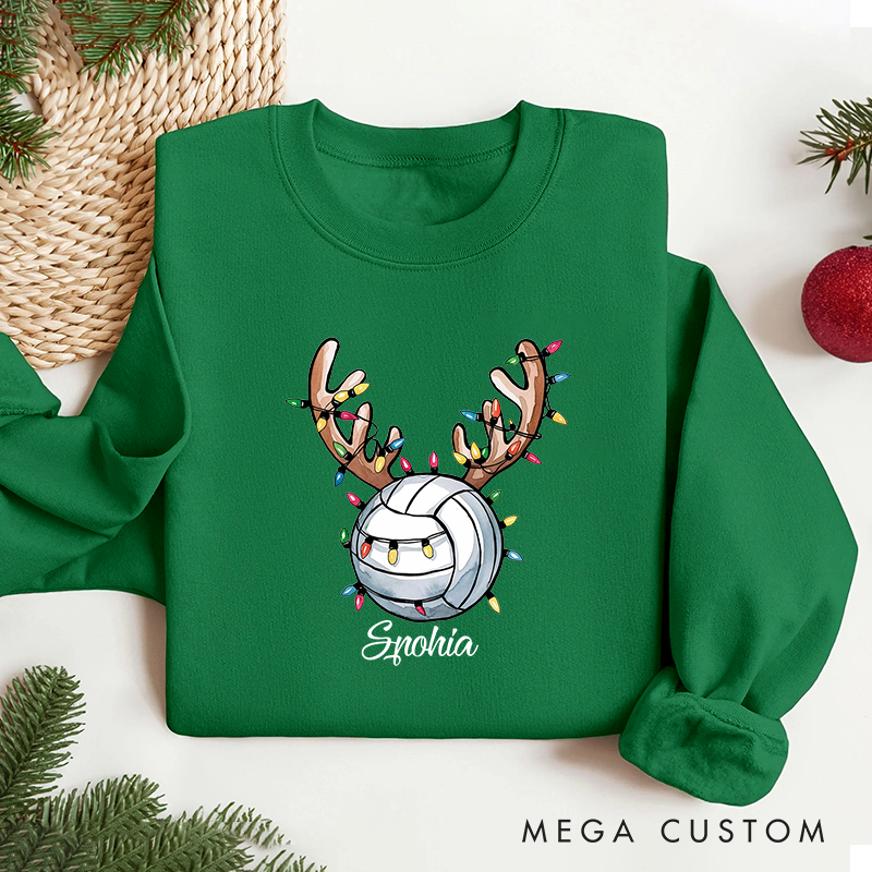 Personalized Reindeer Volleyball Christmas Sweatshirt with Custom Name