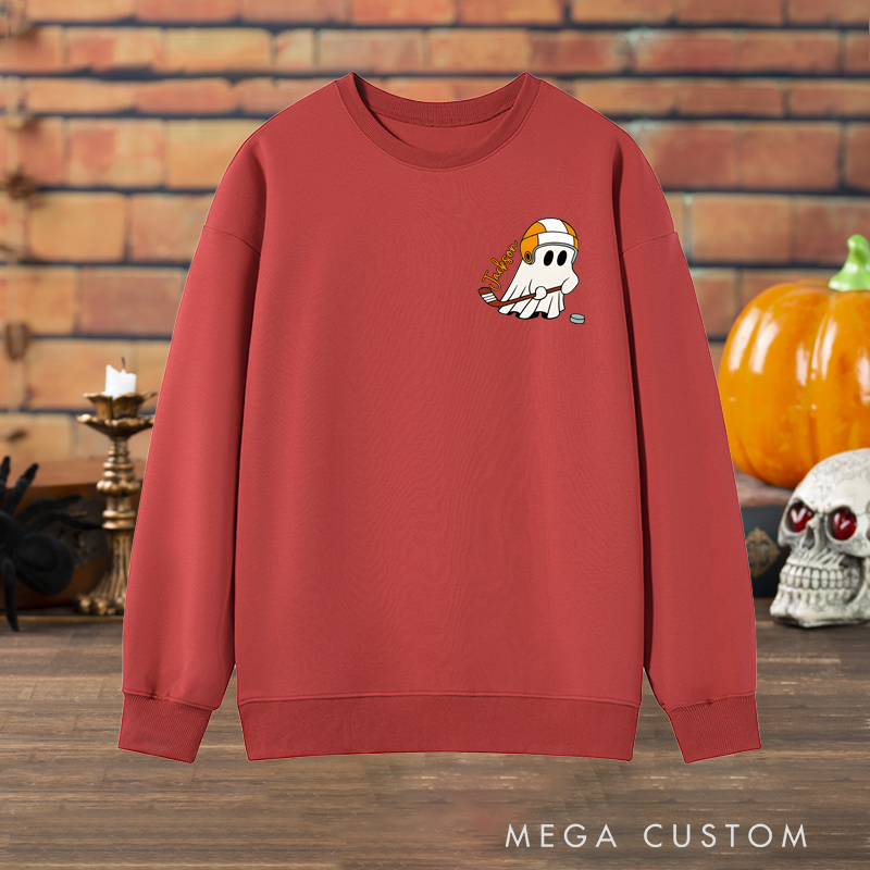 Personalized Halloween Sweatshirt with Cute Ghost and Pumpkin Design and Custom Name Option