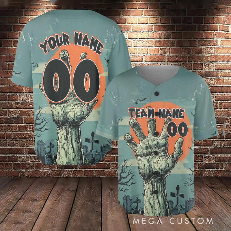 Personalized Halloween Zombie Themed Baseball Jersey with Custom Name and Number  
