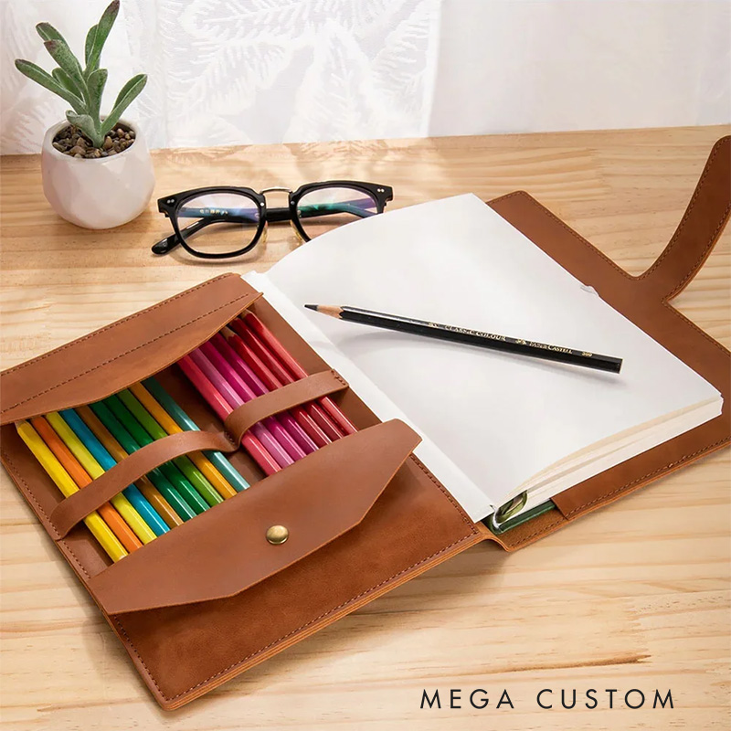 Personalized Cross Rejoice Always Name Leather A5 Sketchbook Notebook Cover with Storage Pocket Christmas Gift for Christian