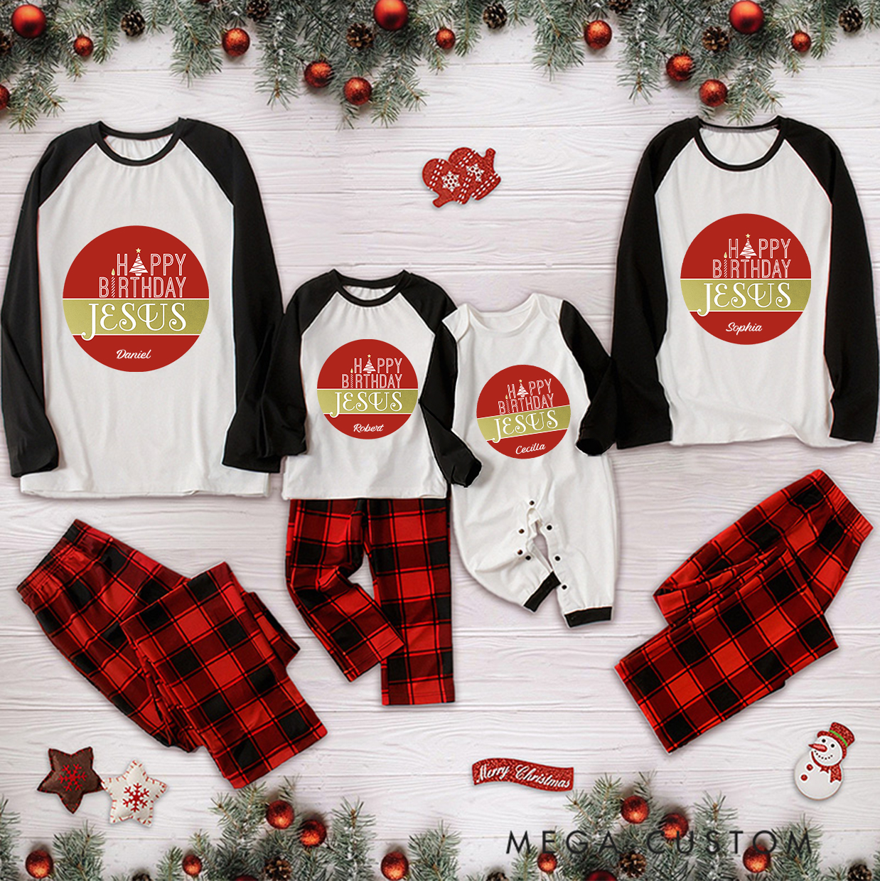 Personalized Happy Birthday Jesus Christmas Family Matching Long Sleeve Pajama with Name Christmas Gift Religious Gift