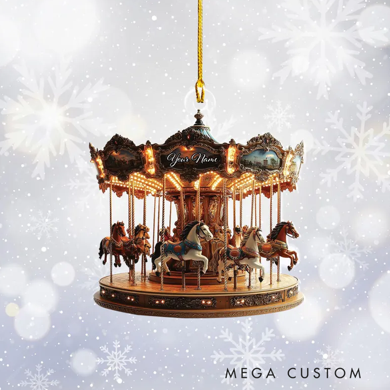Personalized Christmas Carousel Acrylic Flat Ornament Carousel Horses Xmas Decor for Carousel Lover Carousel Hanging Ornament