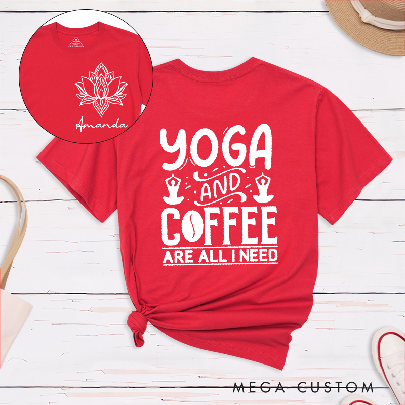 Personalized Yoga Chakra T-Shirt with Yoga and Coffee Quote Design Perfect Gift for Yoga Lover and Meditation