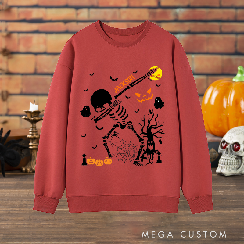 Personalized Halloween Lacrosse Sweatshirt with Skeleton Player, Custom Name, and Number Design