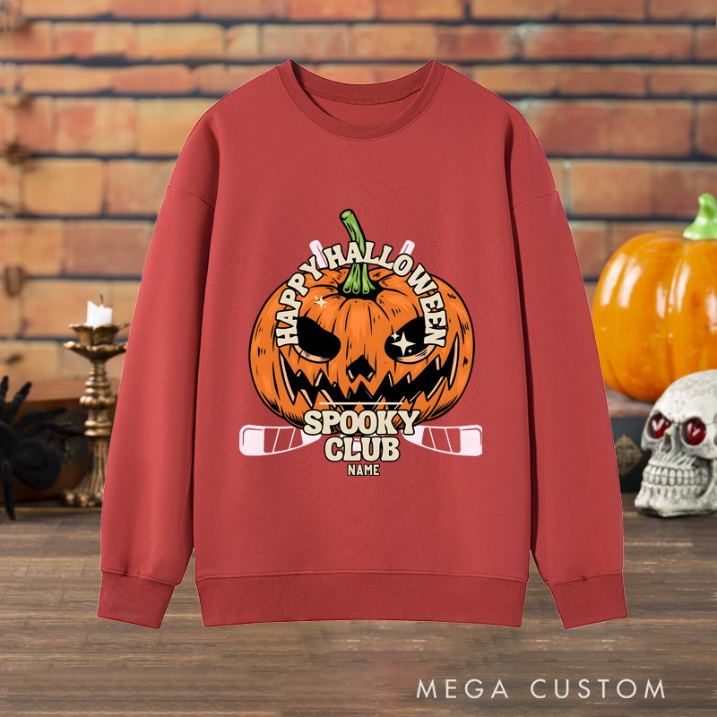 Personalized Halloween Pumpkin Sweatshirt with Spooky Club Theme and Custom Name Design