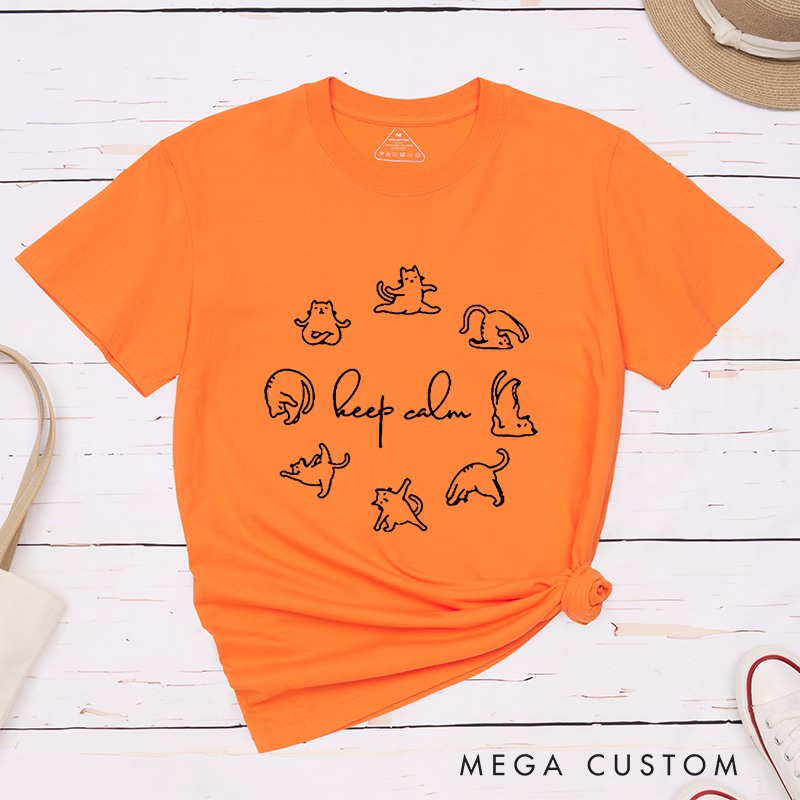 Personalized Funny Yoga T-Shirt with Keep Calm Yoga Cat Design Perfect Gift for Yoga Lover and Cat Lover