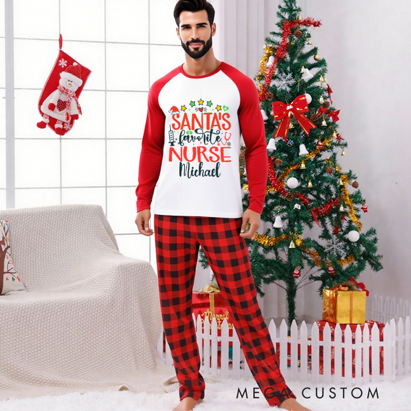 Personalized Nurse Christmas Pajama Sets Custom Santa's Favorite Nurse Design Pajamas Xmas Gift
