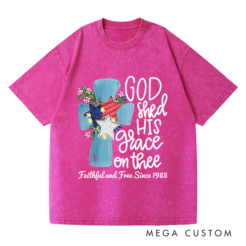 Personalized Washed T-Shirts God Shed His Grace on Thee Patriotic Cross T-Shirt