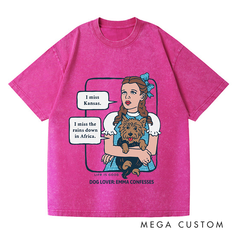 Personalized Washed T-Shirts Whimsical Dog Lover Retro Design and Music Lover T-Shirt