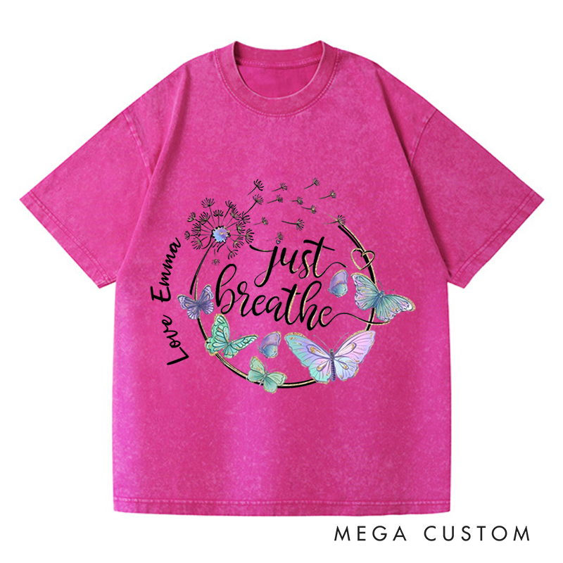 Personalized Just Breathe Butterfly and Dandelion Art T-Shirt
