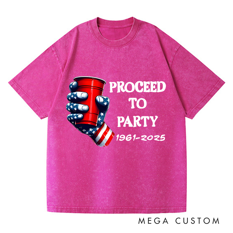 Personalized Washed T-Shirts Proceed to Party Patriotic Celebration Graphic T-Shirt