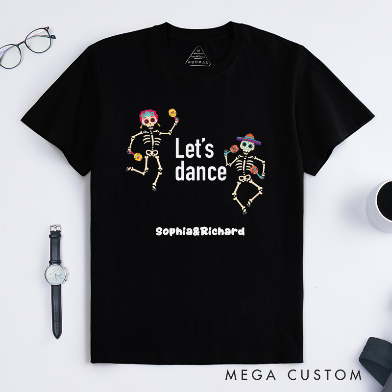 Personalized Dia De Los Muertos Skeleton Dance T-Shirts Unique Custom Name Dance Lover Gift for Men and Women Fun Dancing Tee