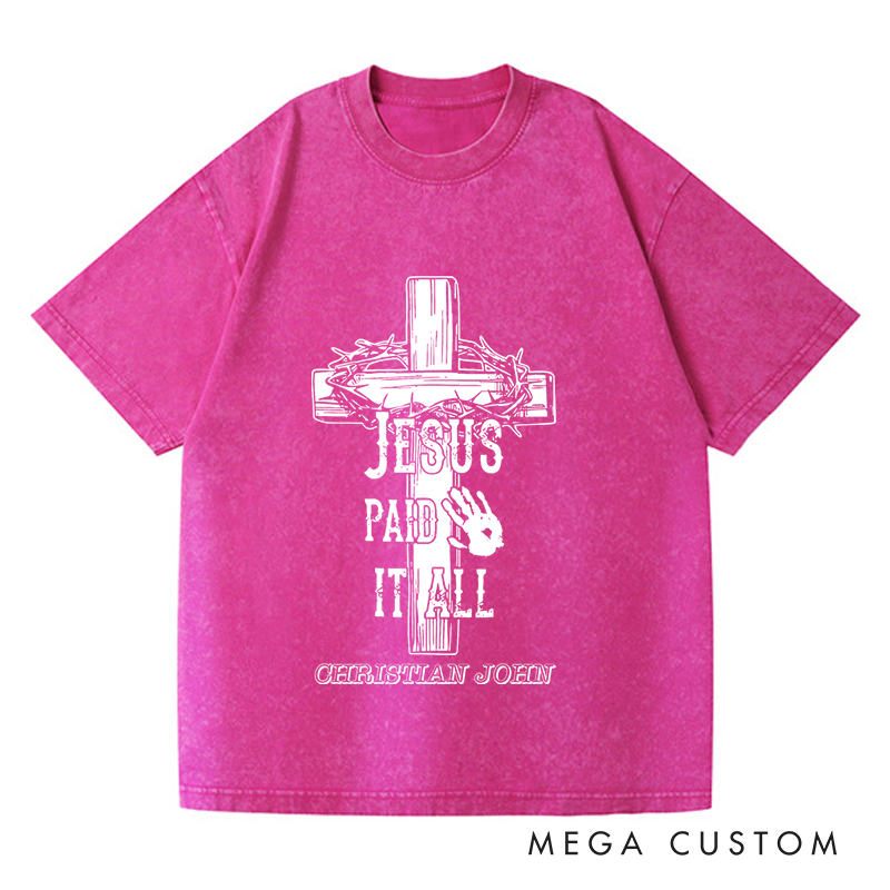 Personalized Washed T-Shirts Faith Over Fear Inspirational Cross Minimalist Design T-Shirt