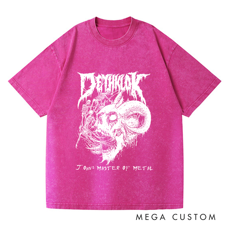 Personalized Washed T-Shirts Dark Metal Skull Artistic and Bold Graphic T-Shirt