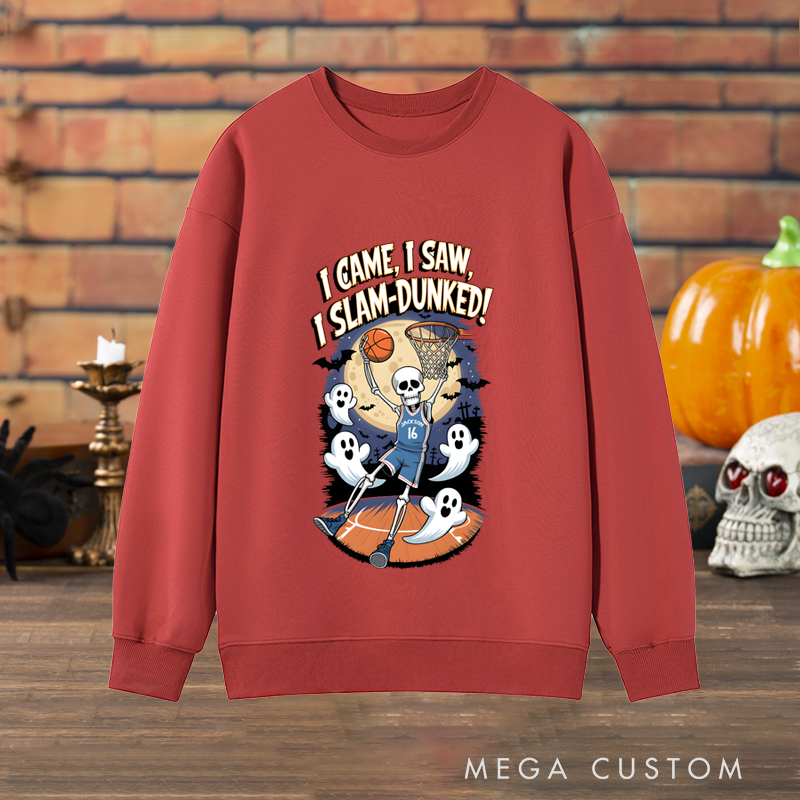 Personalized Halloween Sweatshirt with Skeleton Basketball Design, Custom Name, and Number