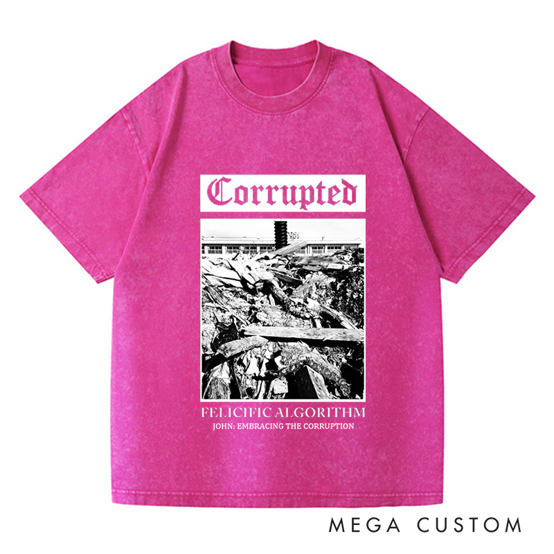 Personalized Washed T-Shirts Corrupted Minimalist Black and White Urban Debris Artwork T-Shirt
