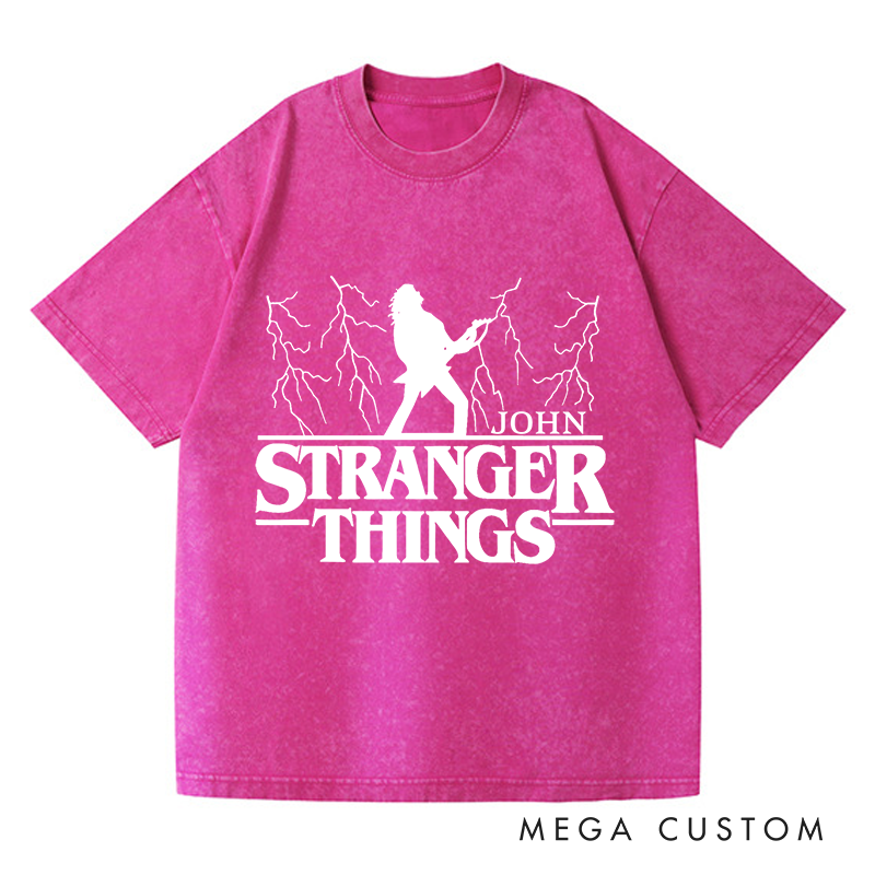 Personalized Washed T-Shirts Bold Guitarist and Lightning Unique and Dynamic T-Shirt