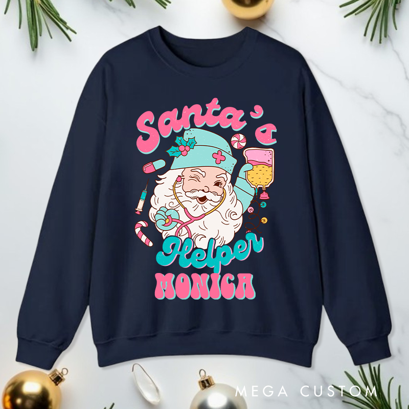 Personalized Nurse Sweatshirt Customized Santa's Helper Nurse Design Sweatshirt Nurse Christmas Gifts 