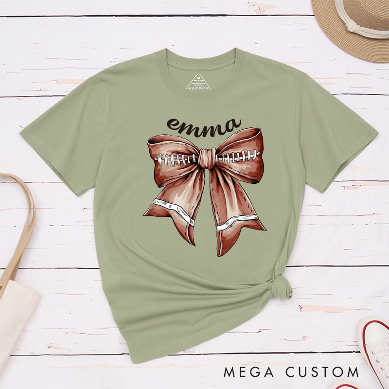 Personalized American Football and Rugby Bow T-Shirts with Custom Name for Her