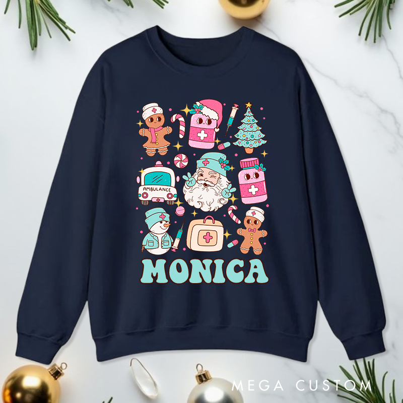 Personalized Nurse Sweatshirt Customized Festive Nurse Collage Design Sweatshirt Nurse Christmas Gifts 