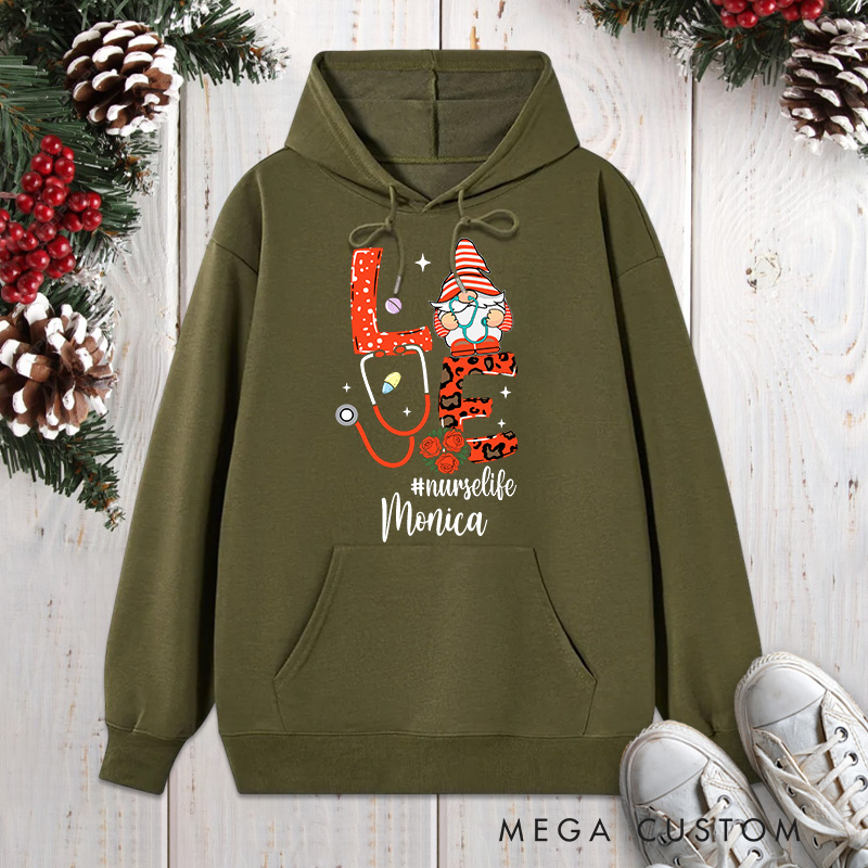 Personalized Hoodies for Nurse Customized Love NurseLife Christmas Gnome Design Hoodies Xmax Gift
