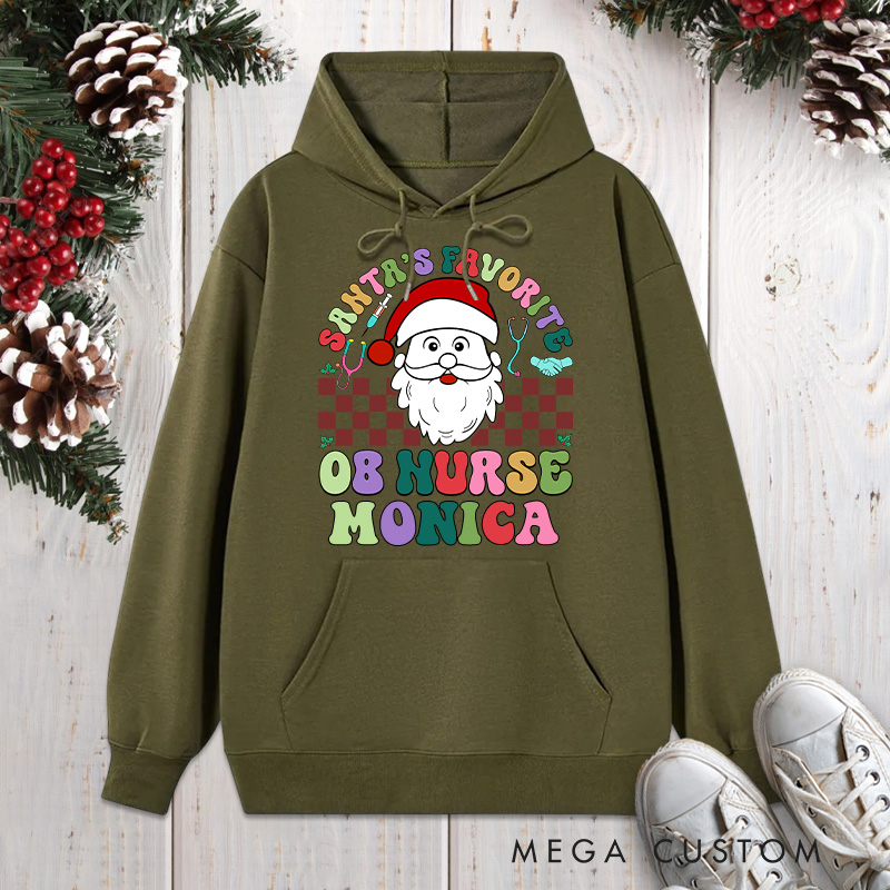 Personalized Hoodies for Nurse Customized Santa's Favorite OB Nurse Design Hoodies Xmax Gift
