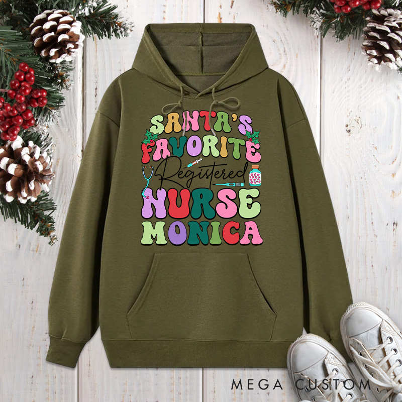 Personalized Hoodies for Nurse Customized Santa's Favorite Registered Nurse Design Hoodies Xmax Gift