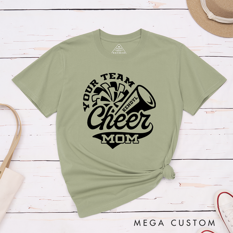 Personalized Cheer Mom T-Shirts Featuring Custom Team Name and Player Name on the Front for Game Day Spirit