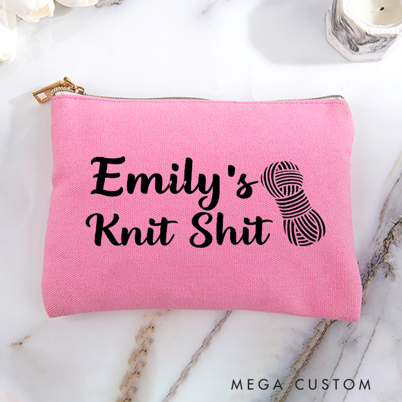 Personalized Knit Shit Storage Bag for Knitting Lover Zippered Project Pouch Gift for Yarn Lovers