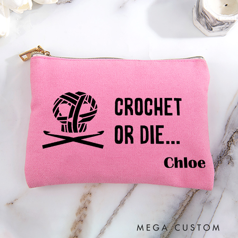 Personalized Crochet or Die Storage Bag for Crocheting Lover Zippered Project Pouch Gift for Yarn Lovers