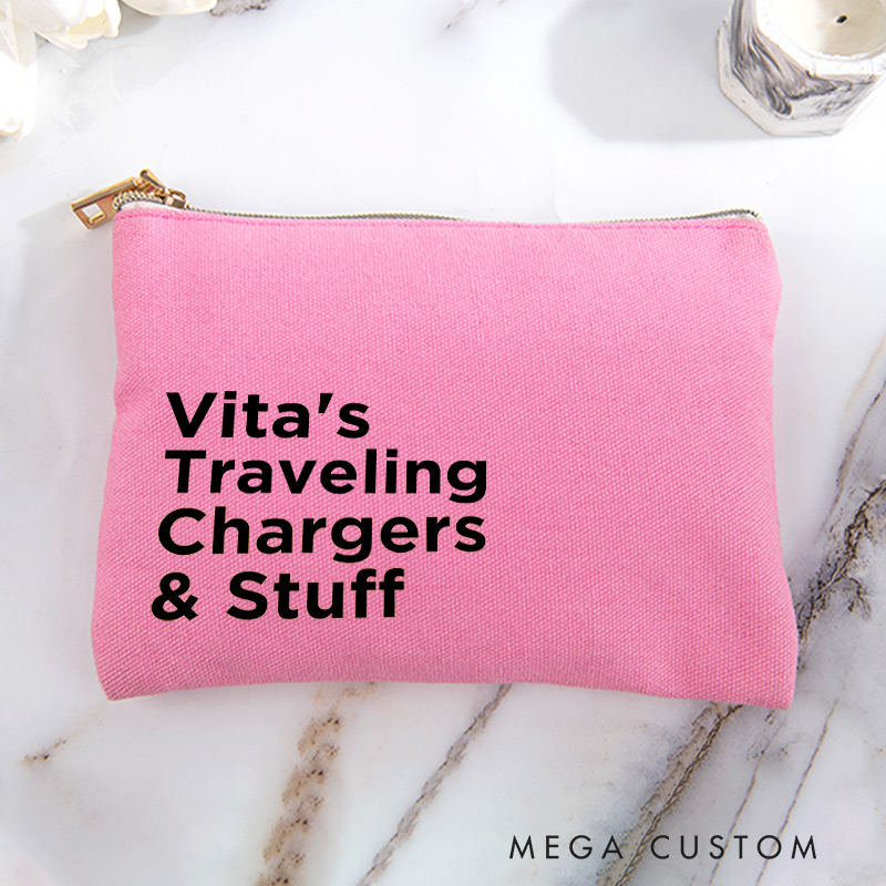 Personalized Traveling Chargers and Stuff Storage Bag for Traveling Lover Zippered Project Pouch Gift for Travelers