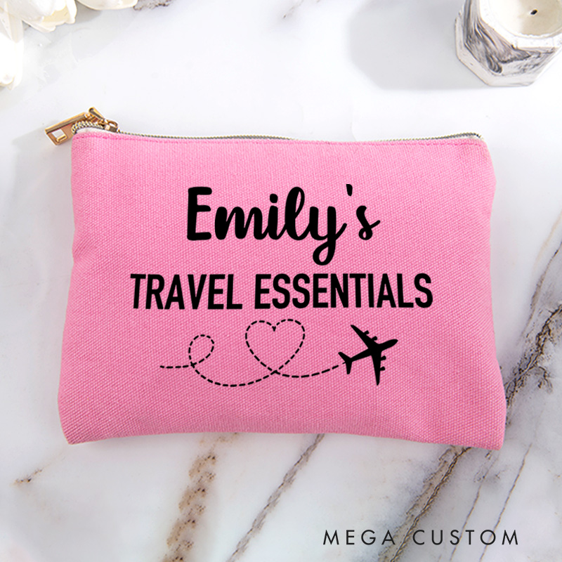 Personalized Travel Essentials Storage Bag for Traveling Lover Zippered Project Pouch Gift for Travelers