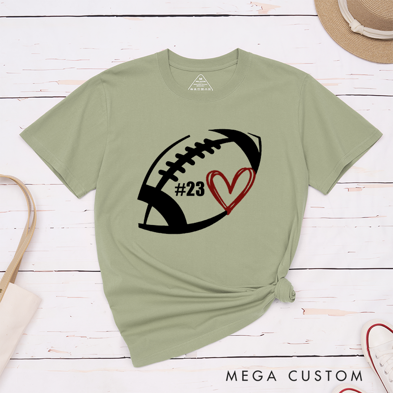 Personalized American Football and Rugby T-Shirts Featuring Custom Number on the Front