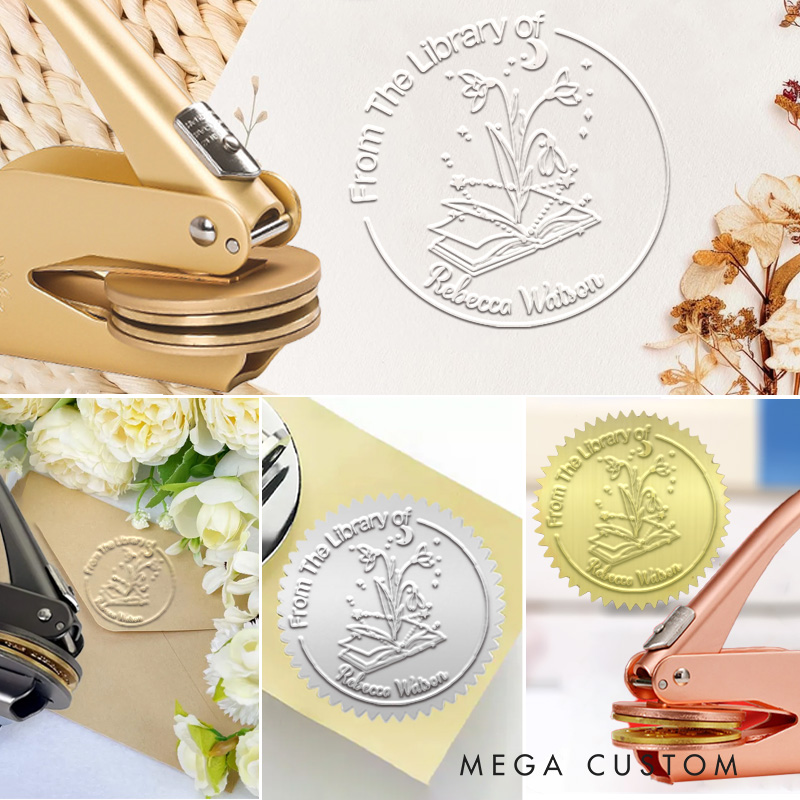 Personalized Birth Flower Constellation Book Embosser Stamp Custom from the Library of Seal Birthday Gift for Book Lovers Librarian Gift