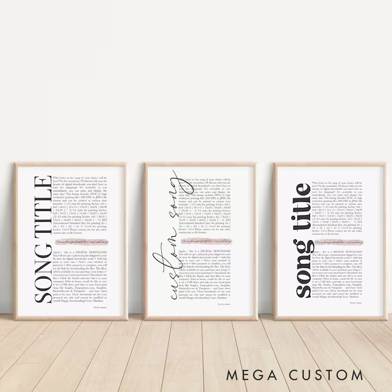 Personalized Song Lyric Print Custom Lyrics Wall Art Without Frame Music Quote Poster Custom Song Art
