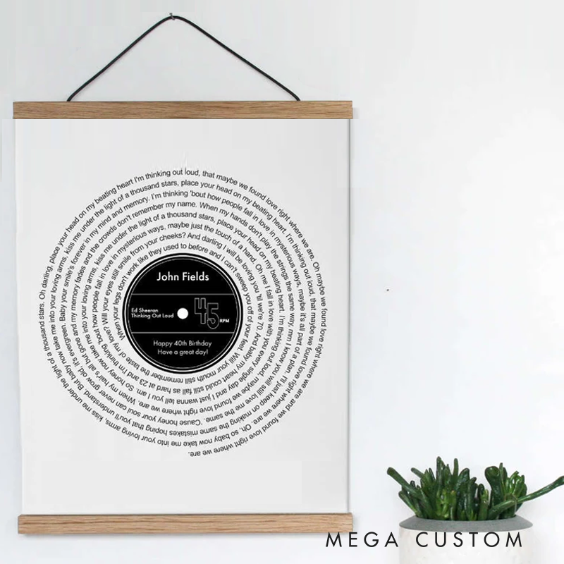 Personalized Favourite Song Lyrics Vinyl Record Print Without Frame