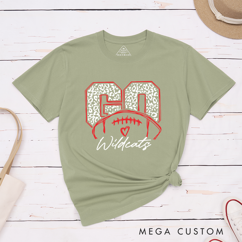 Personalized American Football and Rugby Leopard T-Shirts Featuring Custom Your Team Name on the Front