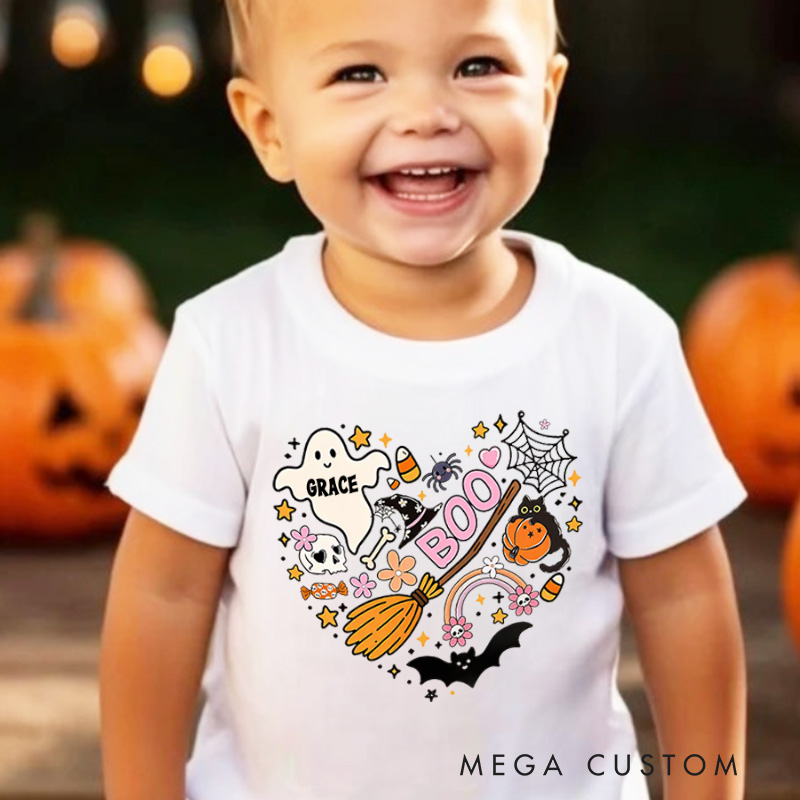 Personalized Halloween Heart Shirt for Kids Happy Halloween Kids Shirt Halloween Witch Tee 