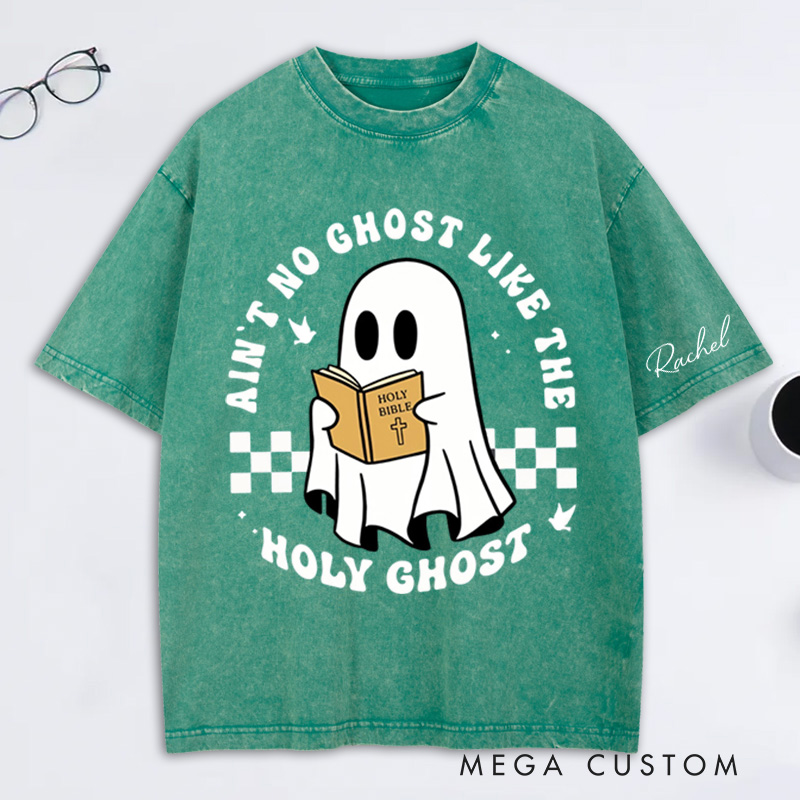Personalized Ghost with Bible Washed T-Shirt Retro Shirt with Name Halloween Gift Christian Gift