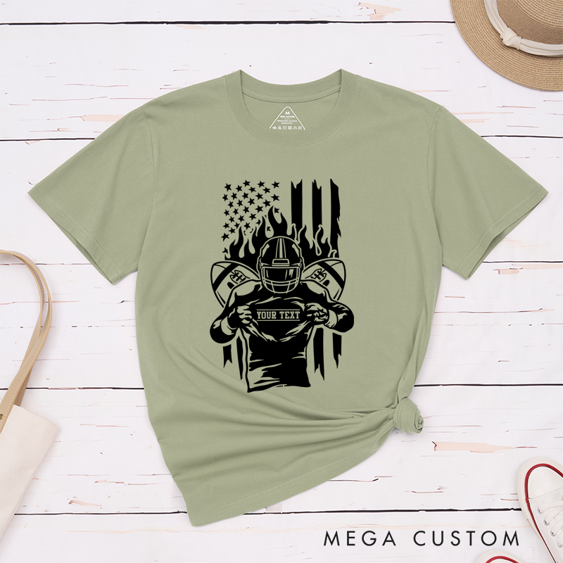Personalized American Football Warrior T-Shirts Featuring Custom Text on the Front