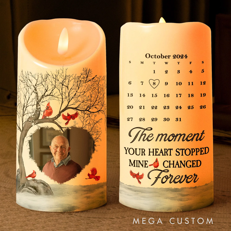Personalized Photo LED Candle The Moment Your Heart Stopped Mine Changed Forever Custom Memory Flameless LED Candle Sympathy Gift