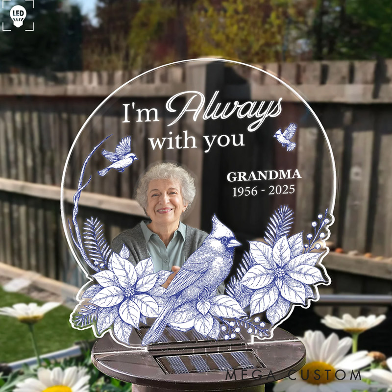 Personalized Photo Solar Light Garden Decor Solar Lights for Grave Grave Toile De Jouy Style Memorial I'm Always With You Memorial Gifts 
