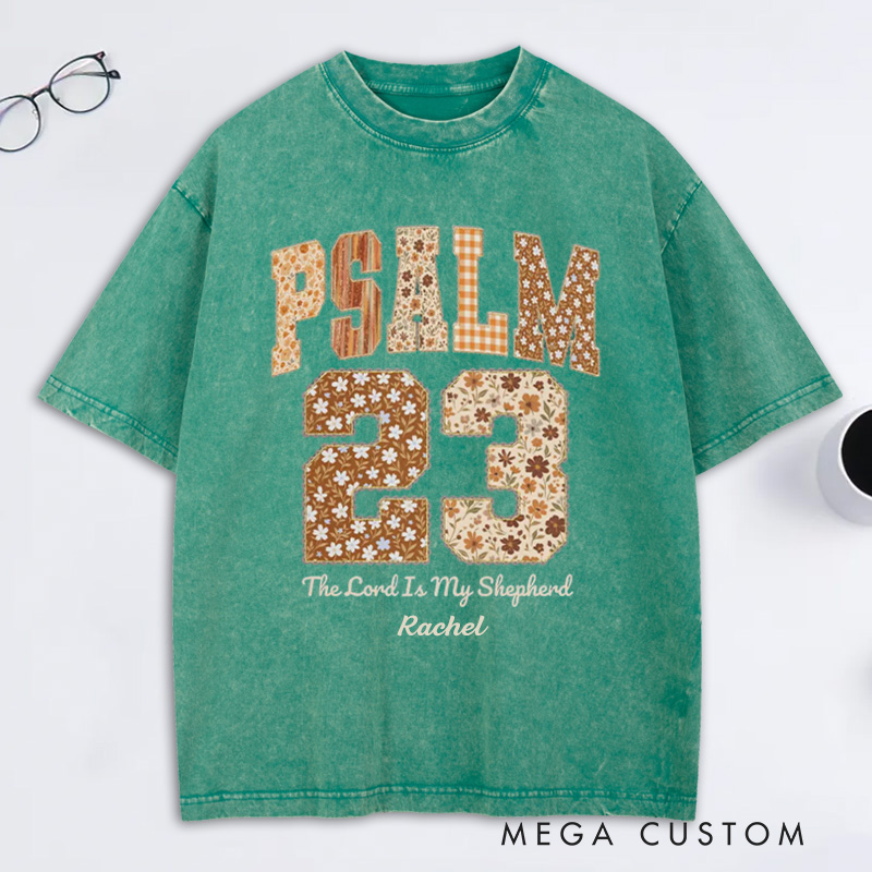 Personalized Psalm 23 the Lord is My Shepherd Bible Verse Washed T-Shirt with Name Retro Fall Faith Shirt Thanksgiving Christian Gift