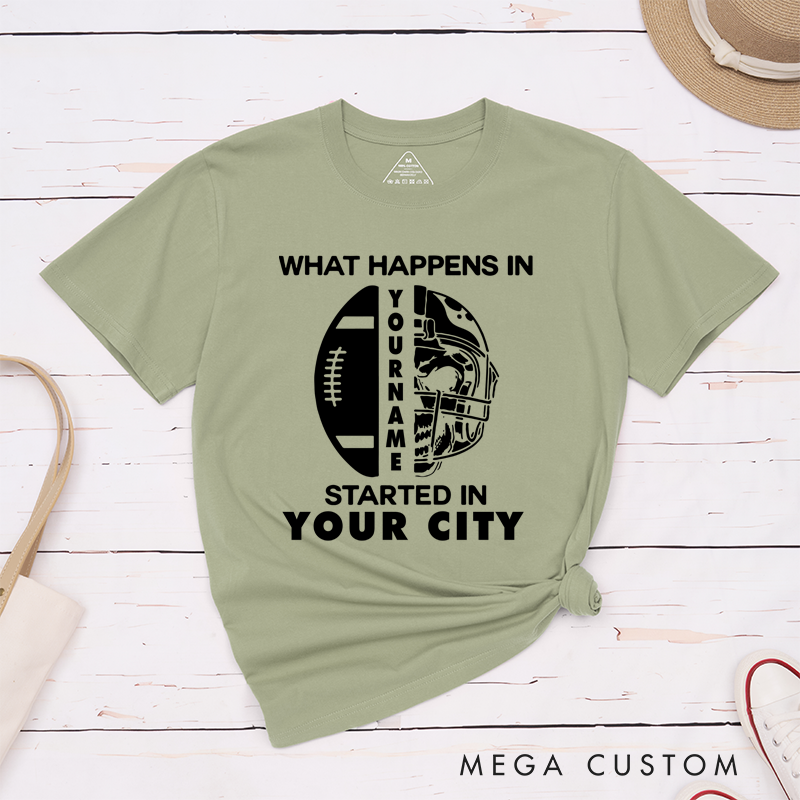 Personalized American Football Skull T-Shirts Featuring Custom Name and City - New Football Fan Shirt Gift