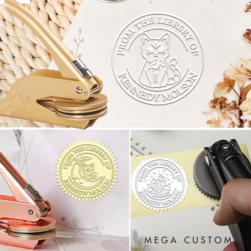 Personalized Moon and Sun Cat Creative Embosser Book Envelope Stamp with Text Birthday Appreciation Gift for Book Lovers Gift Librarian Gift