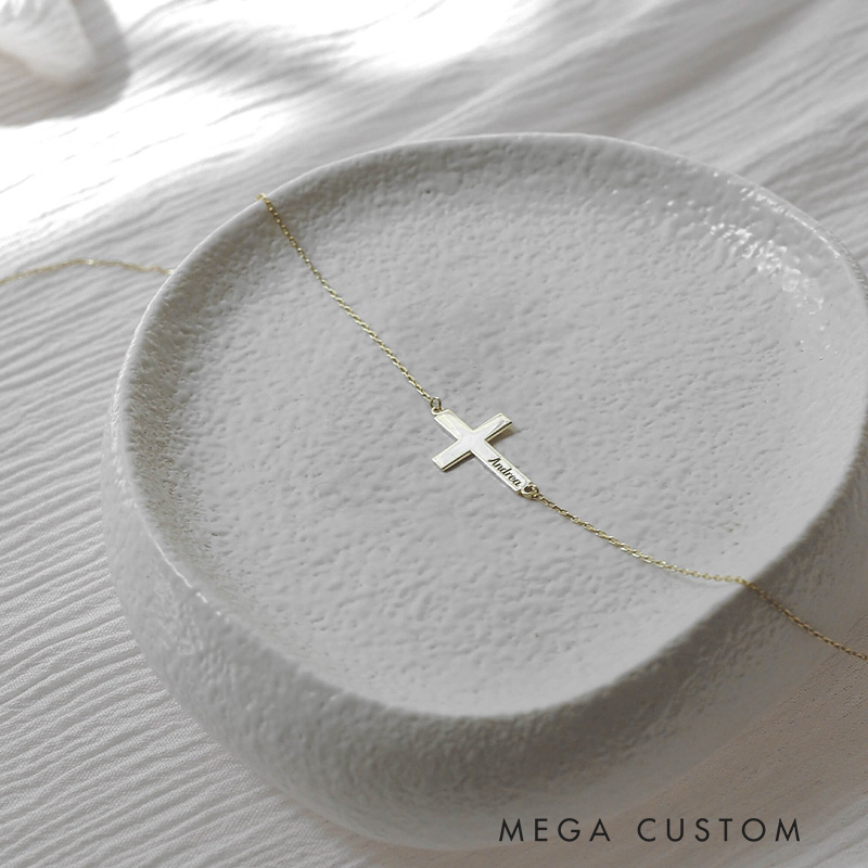 Personalized Cross Necklace with Engraved Name and Date Dainty Jewelry Anniversary Baptism Gift for Christian Women Christian Gifts for Christening