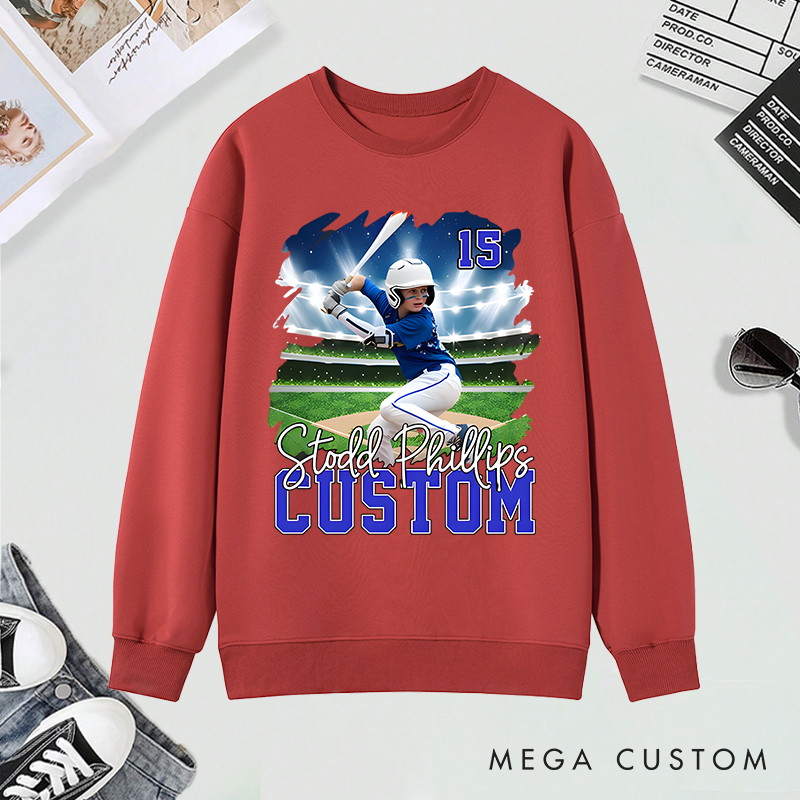 Personalized Baseball Sweatshirt with Custom Player Photo and Name  