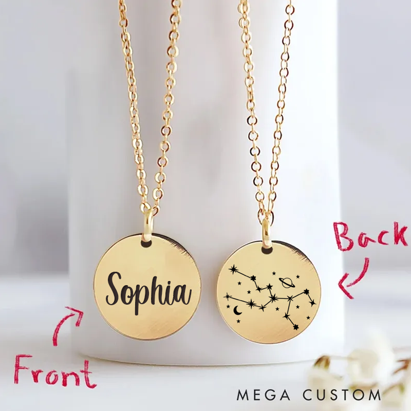 Personalized Engraved Necklace With Name Zodiac Signs Gifts for Women Birthday Gift 