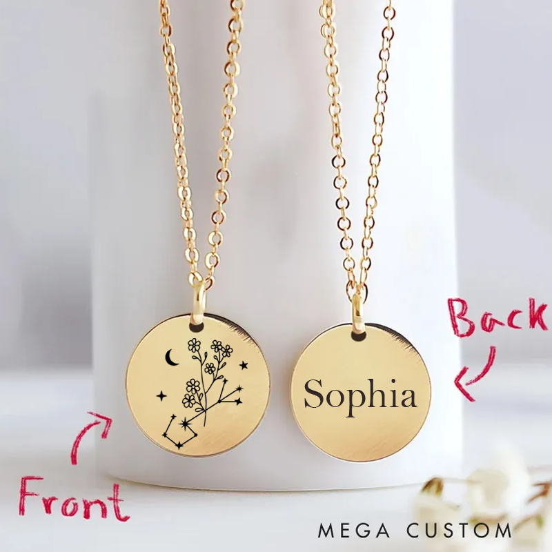 Personalized Engraved Necklace With Name Zodiac Signs Gifts for Women Birthday Gift